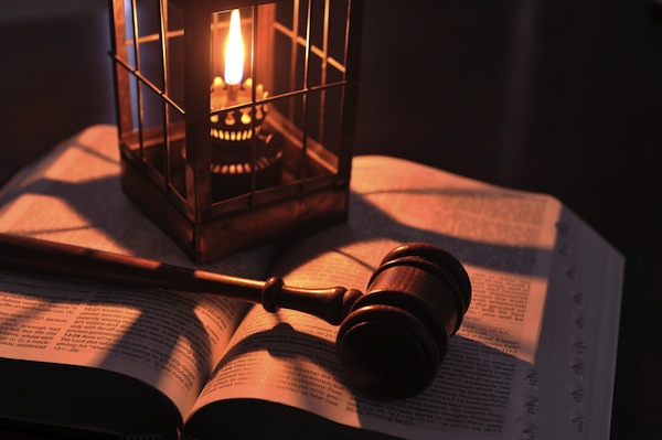 Law books and a gavel